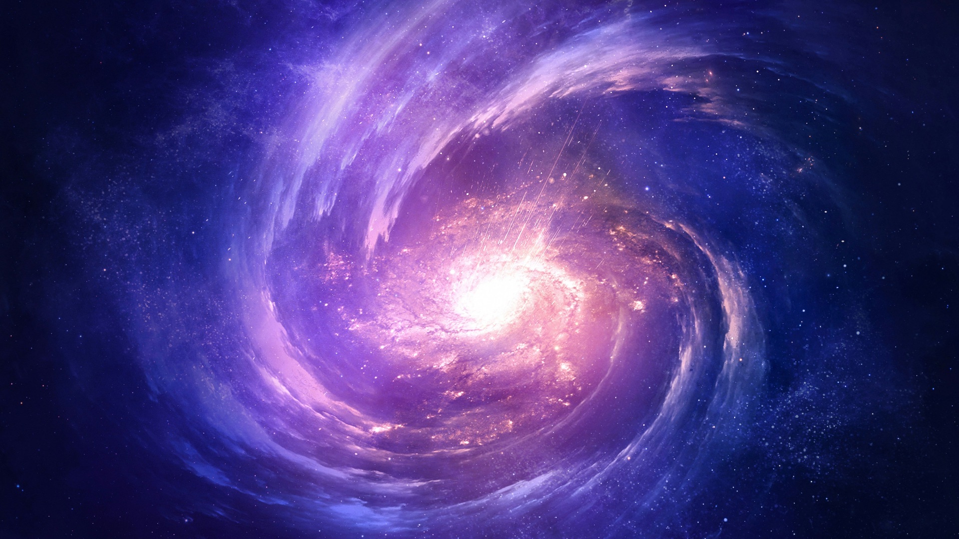 a purple and blue spiral shaped object with stars in the background