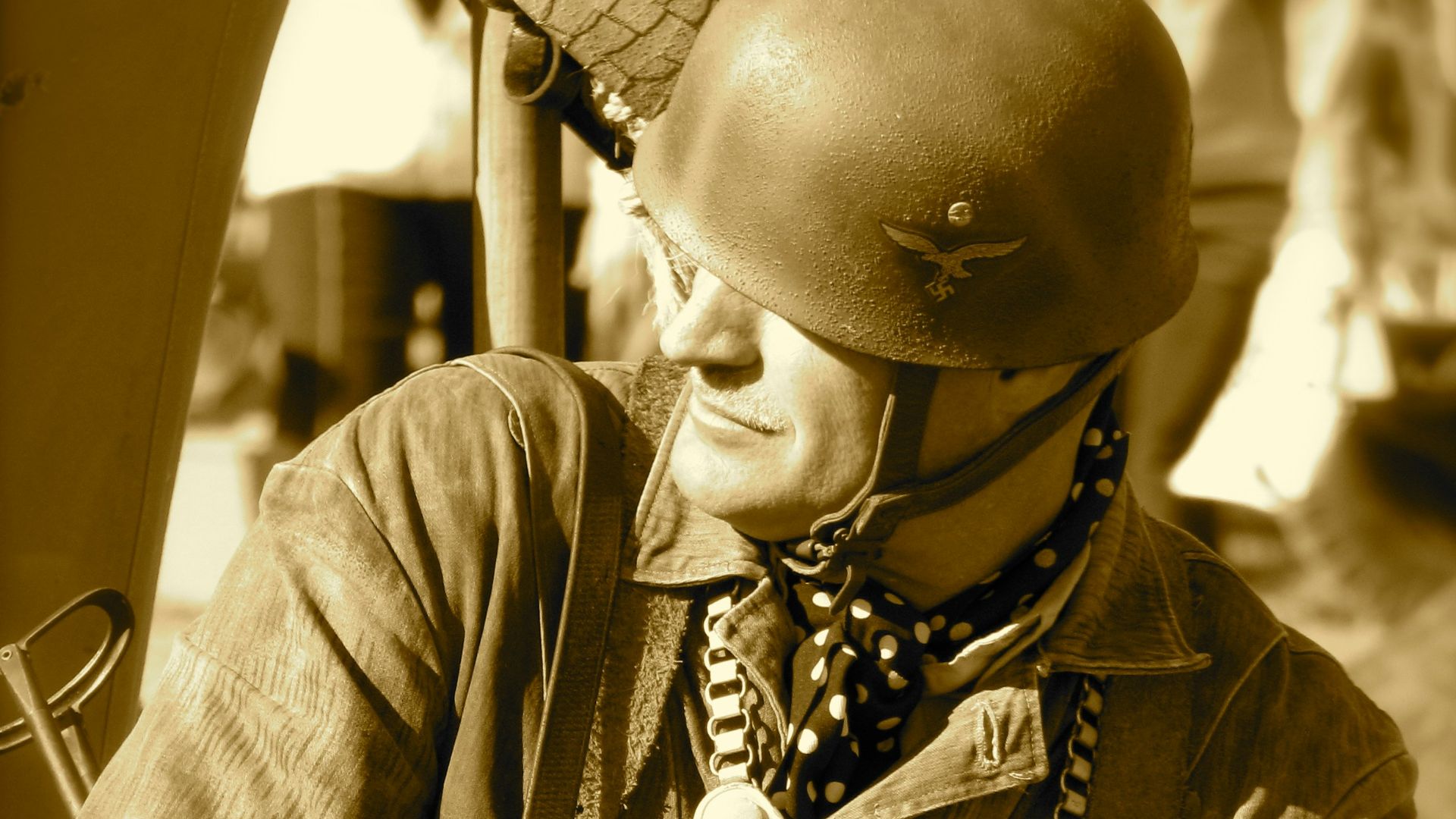 sepia photography of sitting army