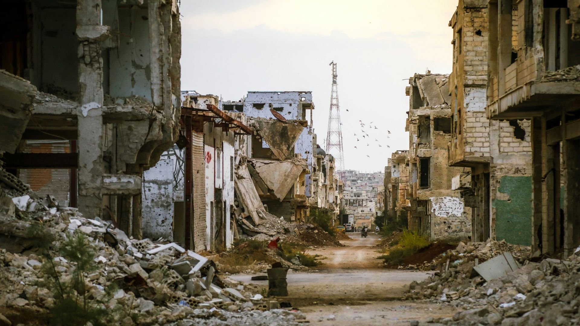 a destroyed building in a city