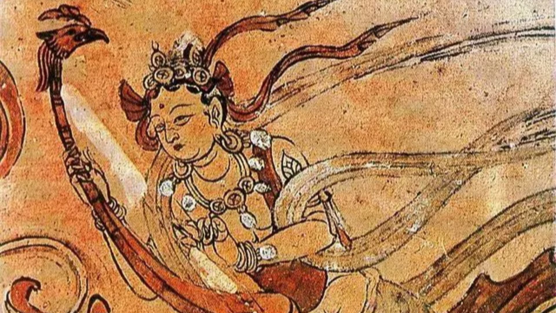 File:Phoenix headed harp, Sui Dynasty, Mogao Caves.webp