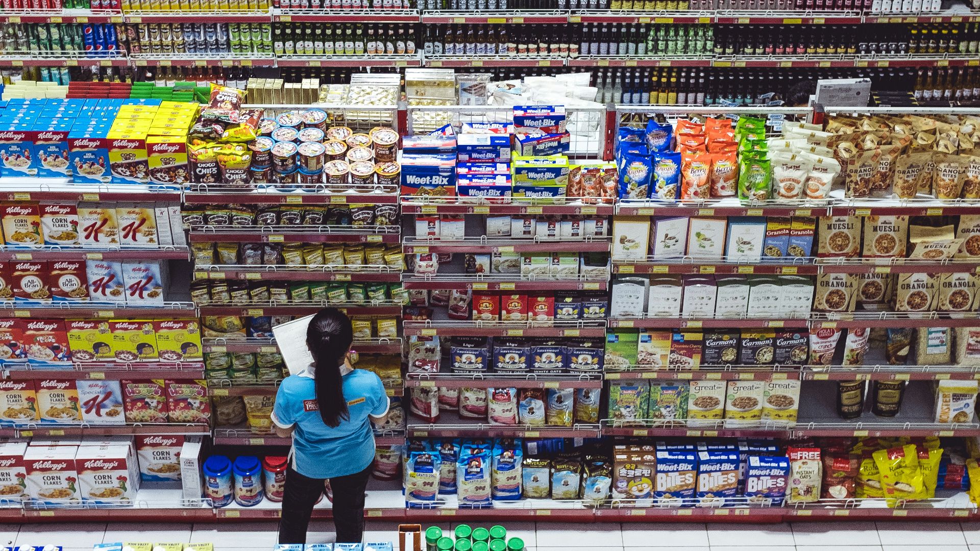 woman checking labels