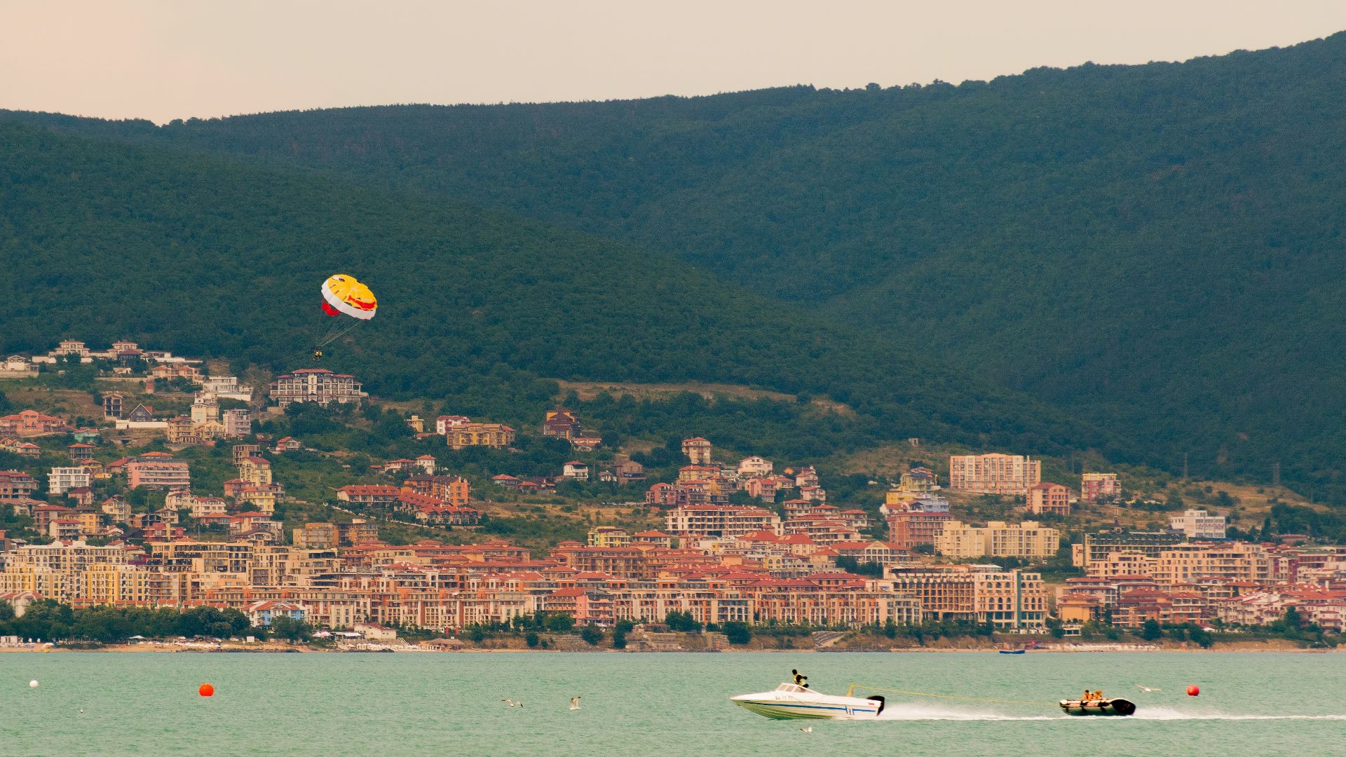 a person parasailing on the water