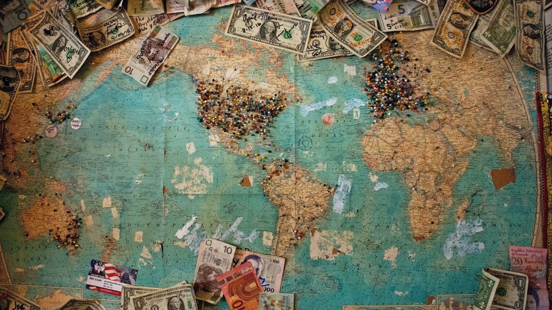 U.S. dollar banknote with map