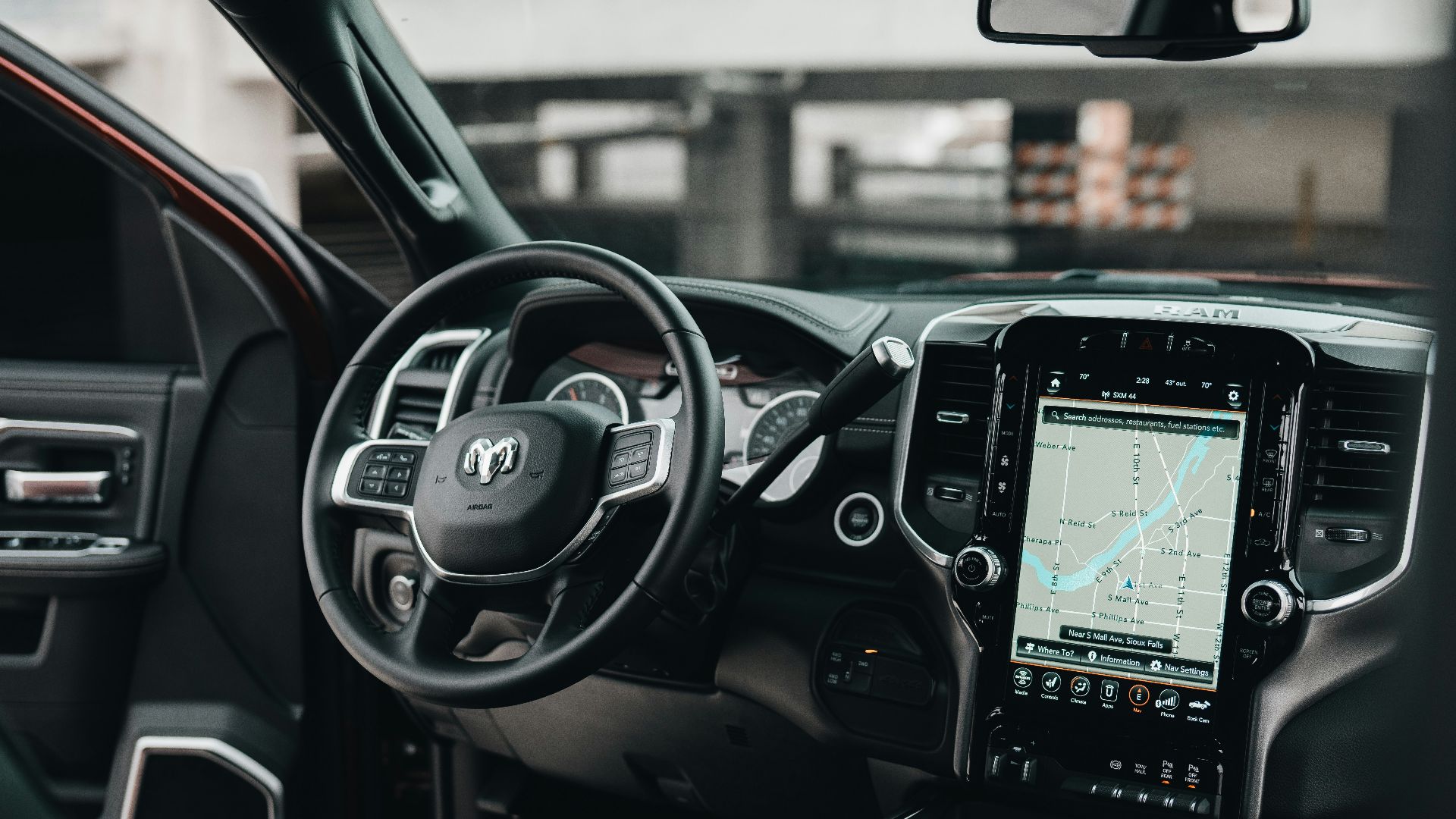 black car gps turned on in car