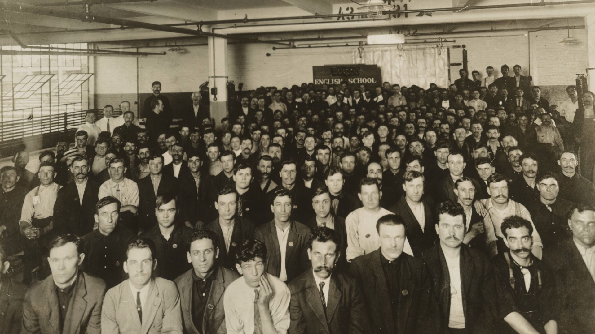 File:1909 detail, Immigrants in English class given by Training Service of the Department of Labor in Ford Motor Co. Factory, Detroit, Michigan LCCN90707449 (cropped).jpg