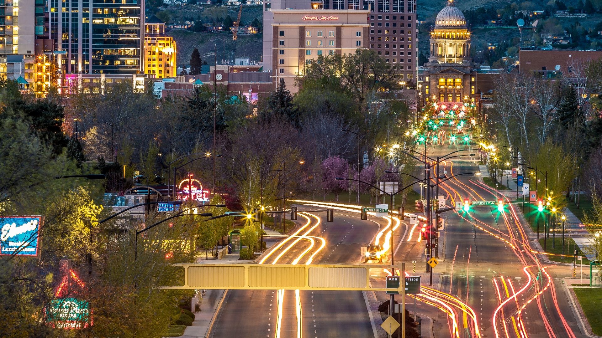 gray, blue, and black concrete city buildings