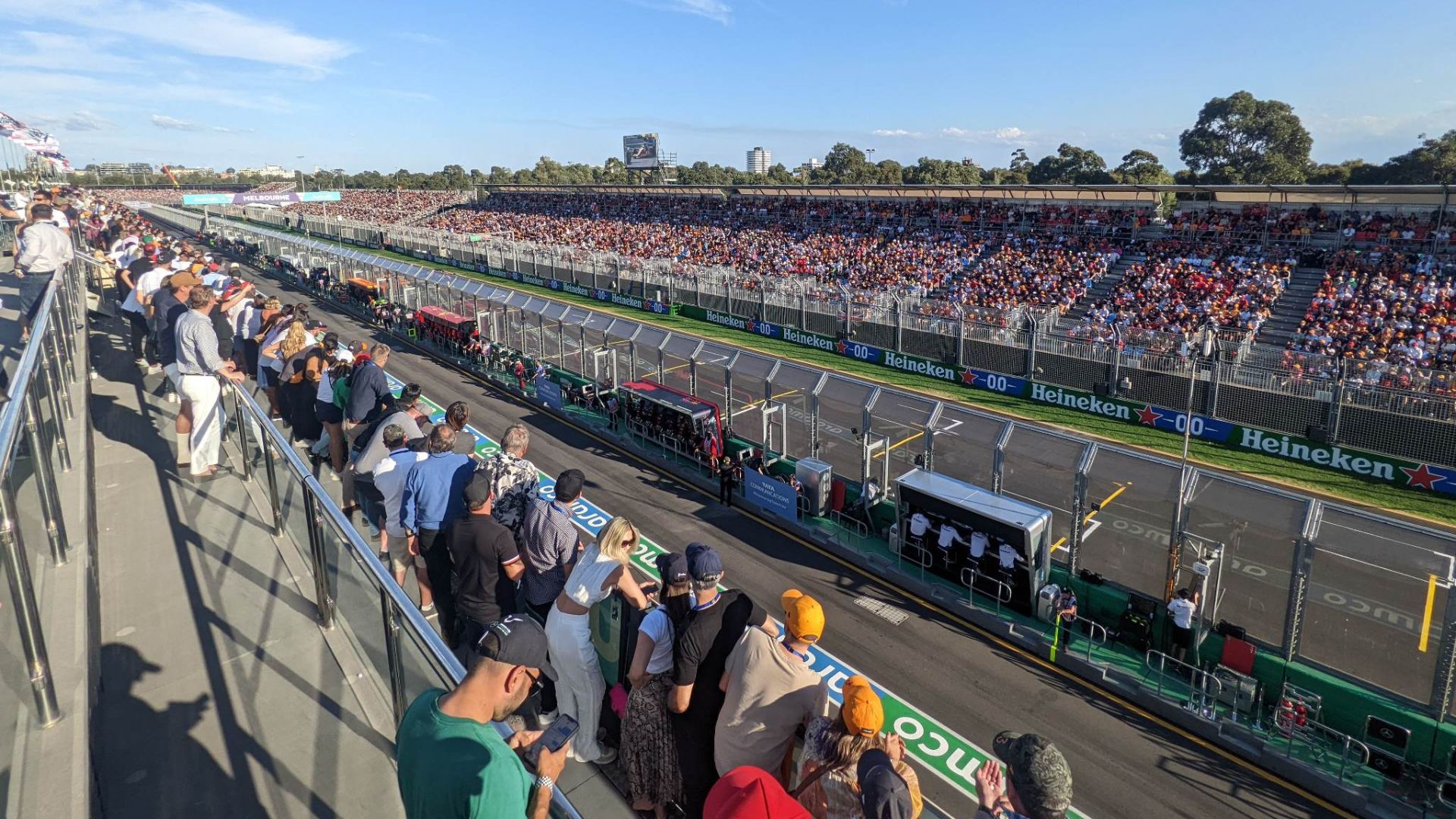 File:Albert Park circuit main straight, pictured from above teams' garages in 2022.jpg