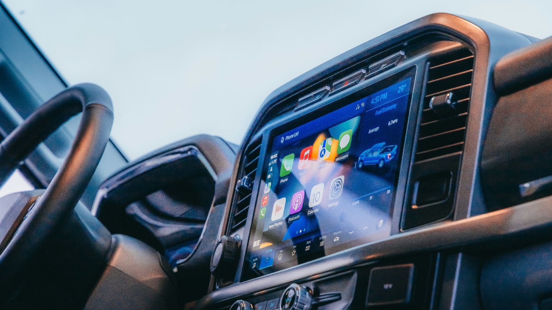 the dashboard of a vehicle with a touch screen