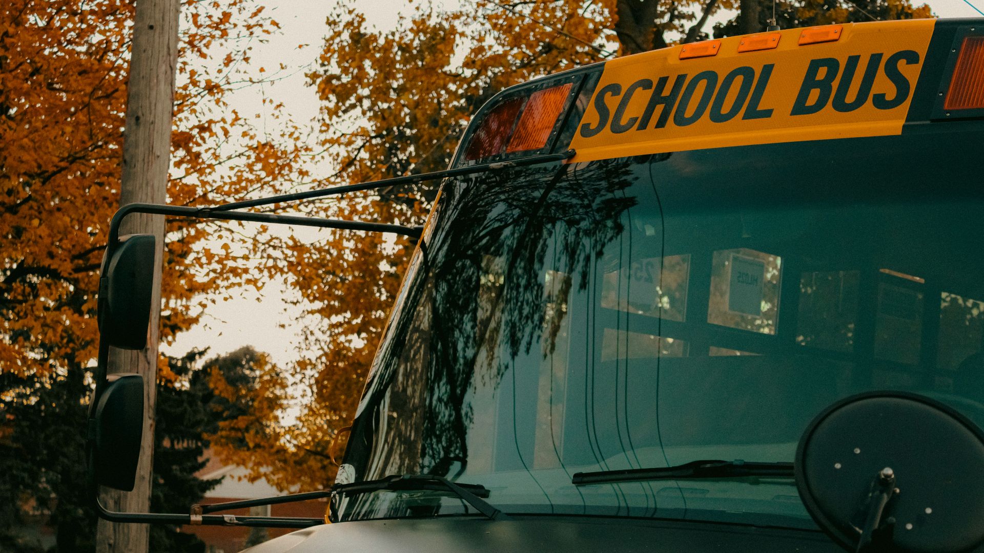 a close up of the front of a school bus
