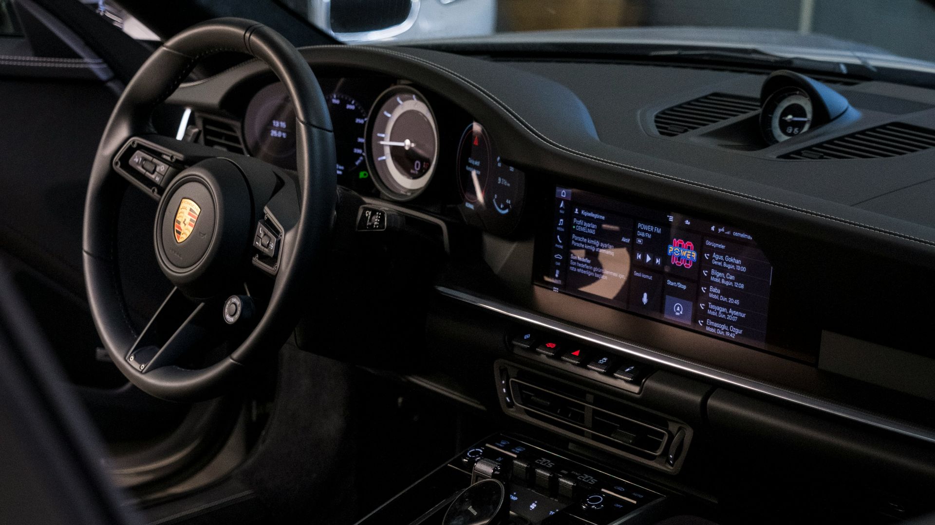 the interior of a sports car is shown