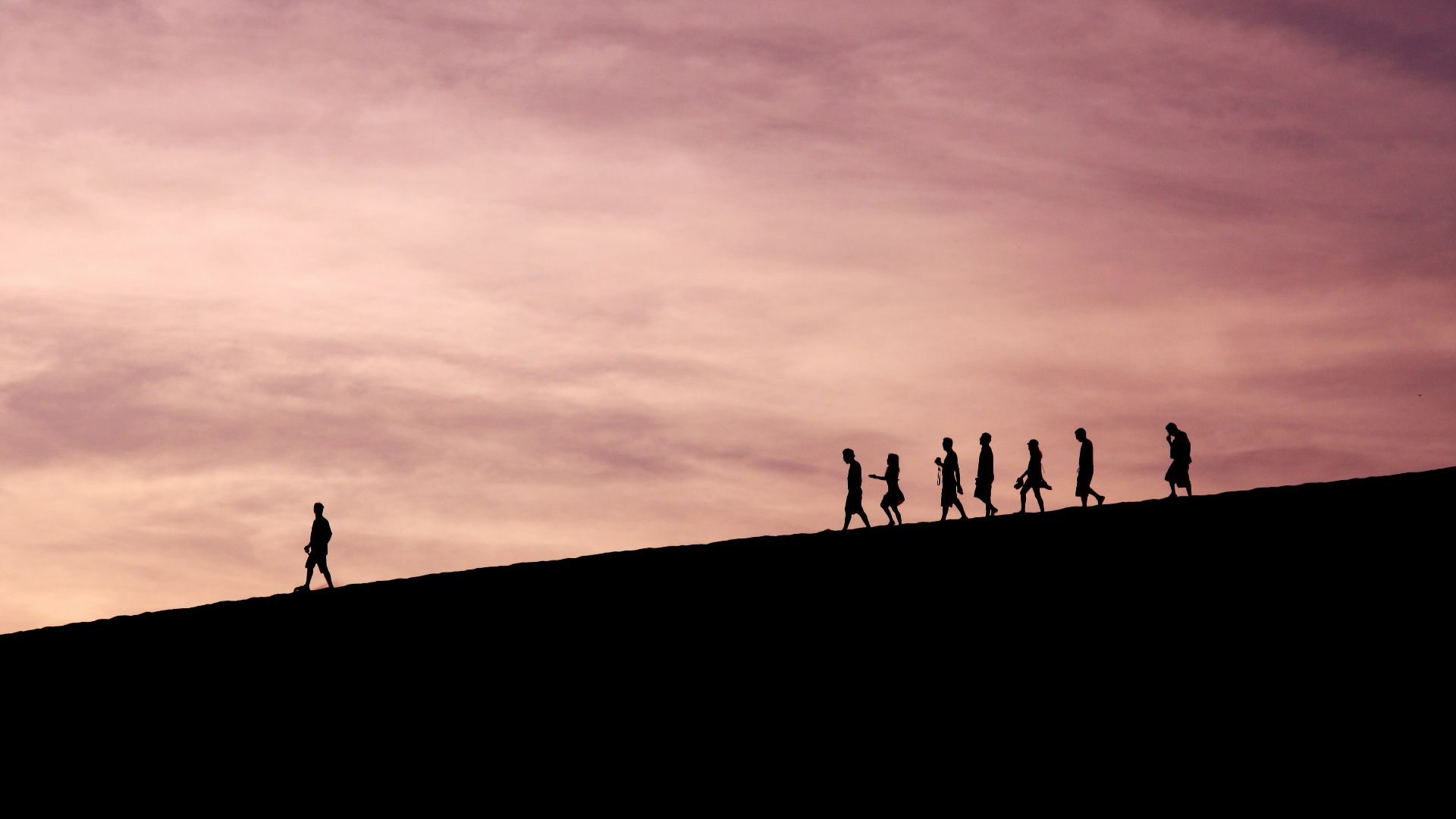 silhouette of people on hill
