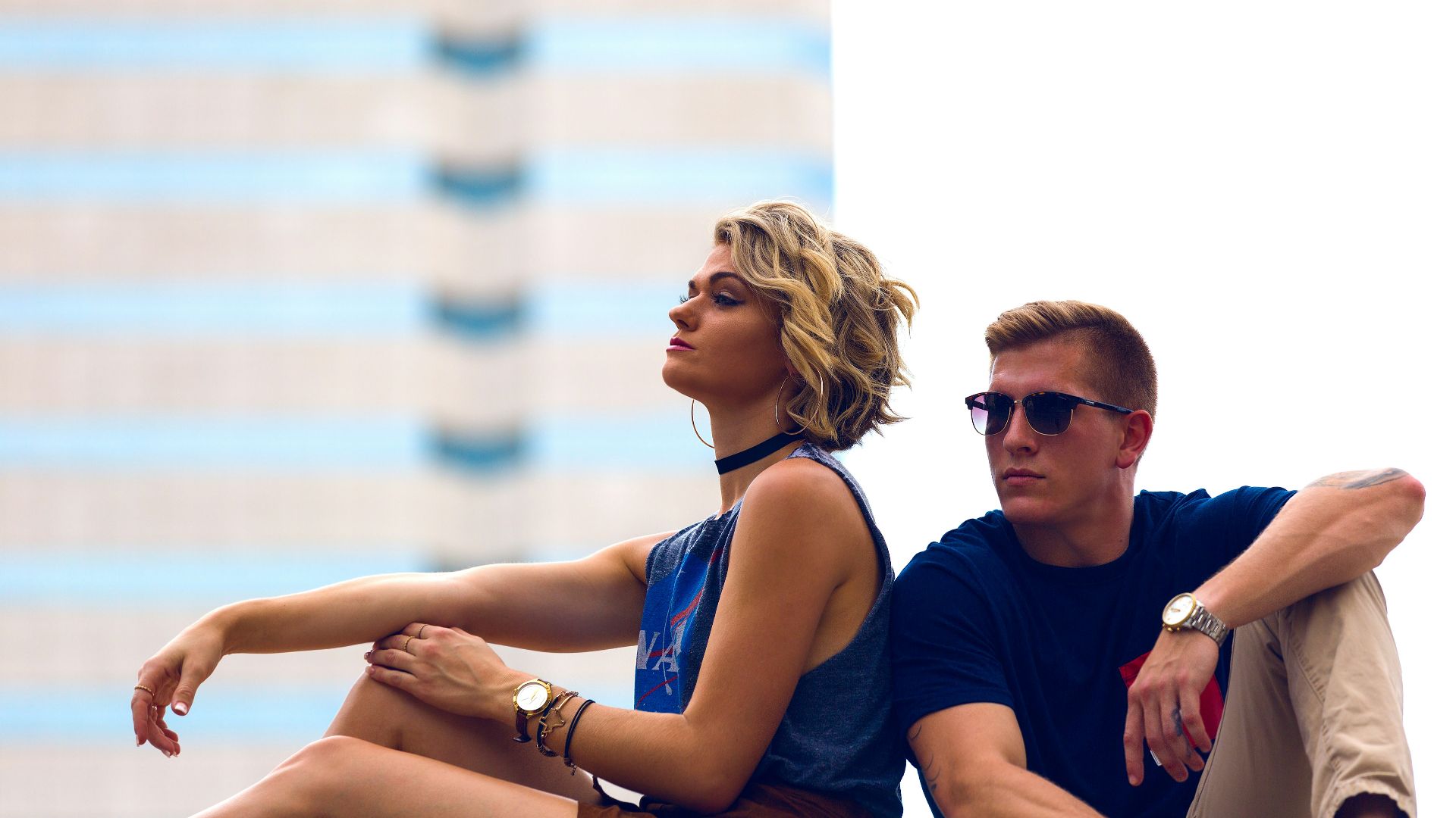 man and woman sitting posing for photo