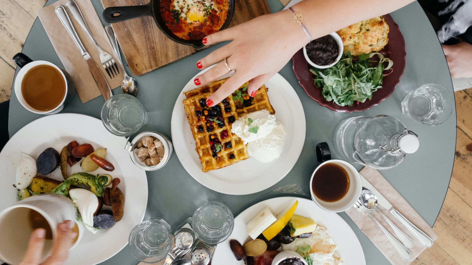variety of foods on top of gray table