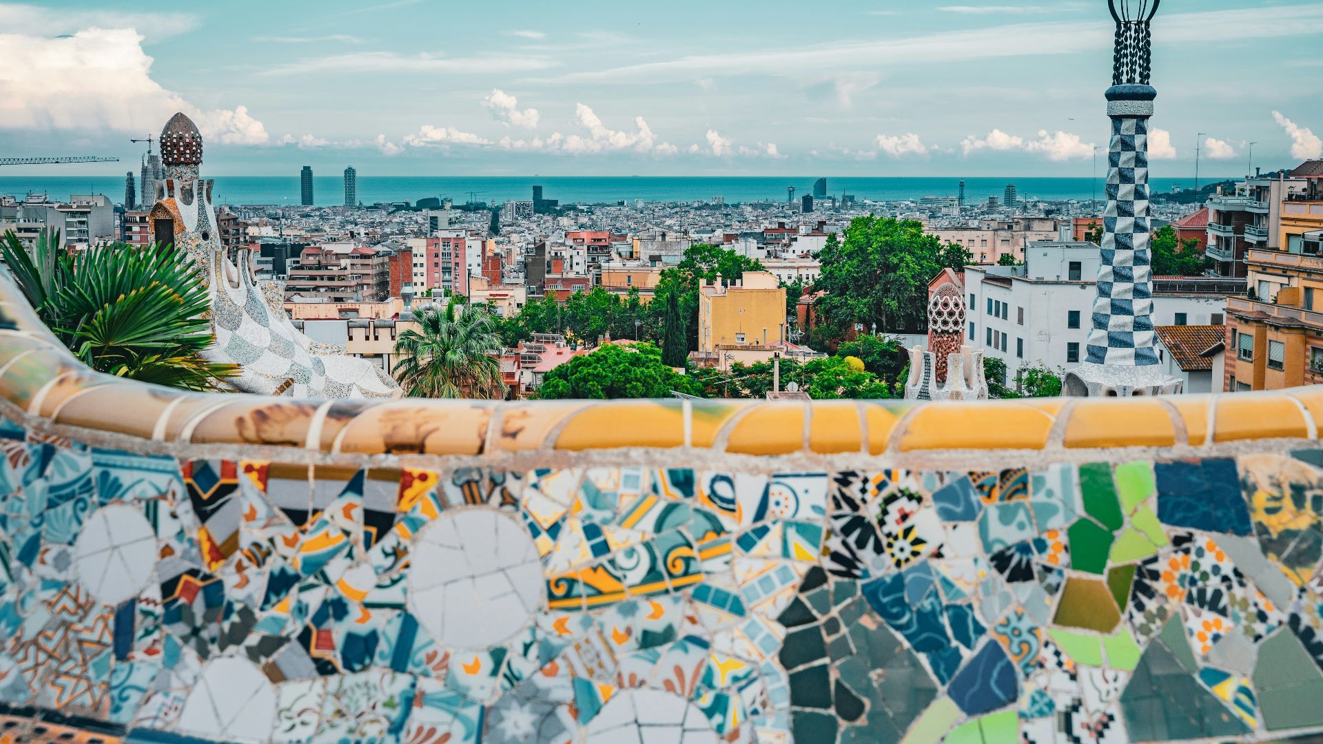a view of a city from a tiled roof