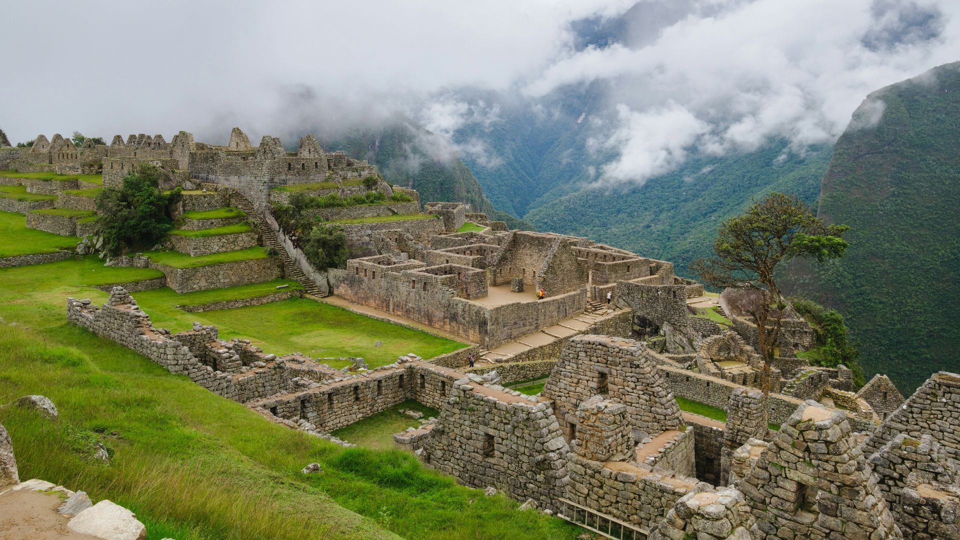 A view of the ruins of a mountain town