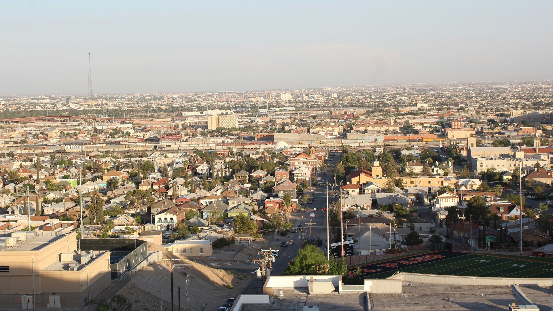 a view of a city from the top of a building