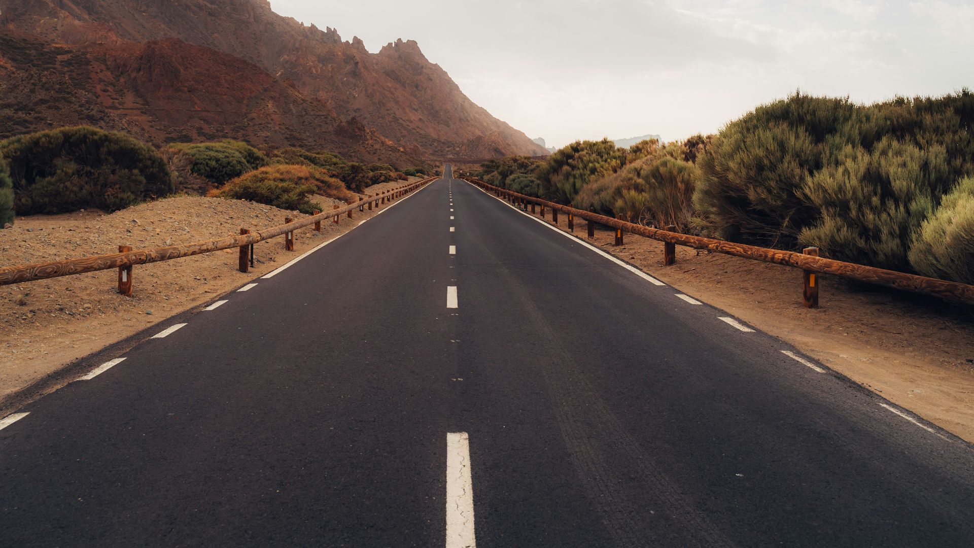 gray concrete road near green trees and mountain during daytime