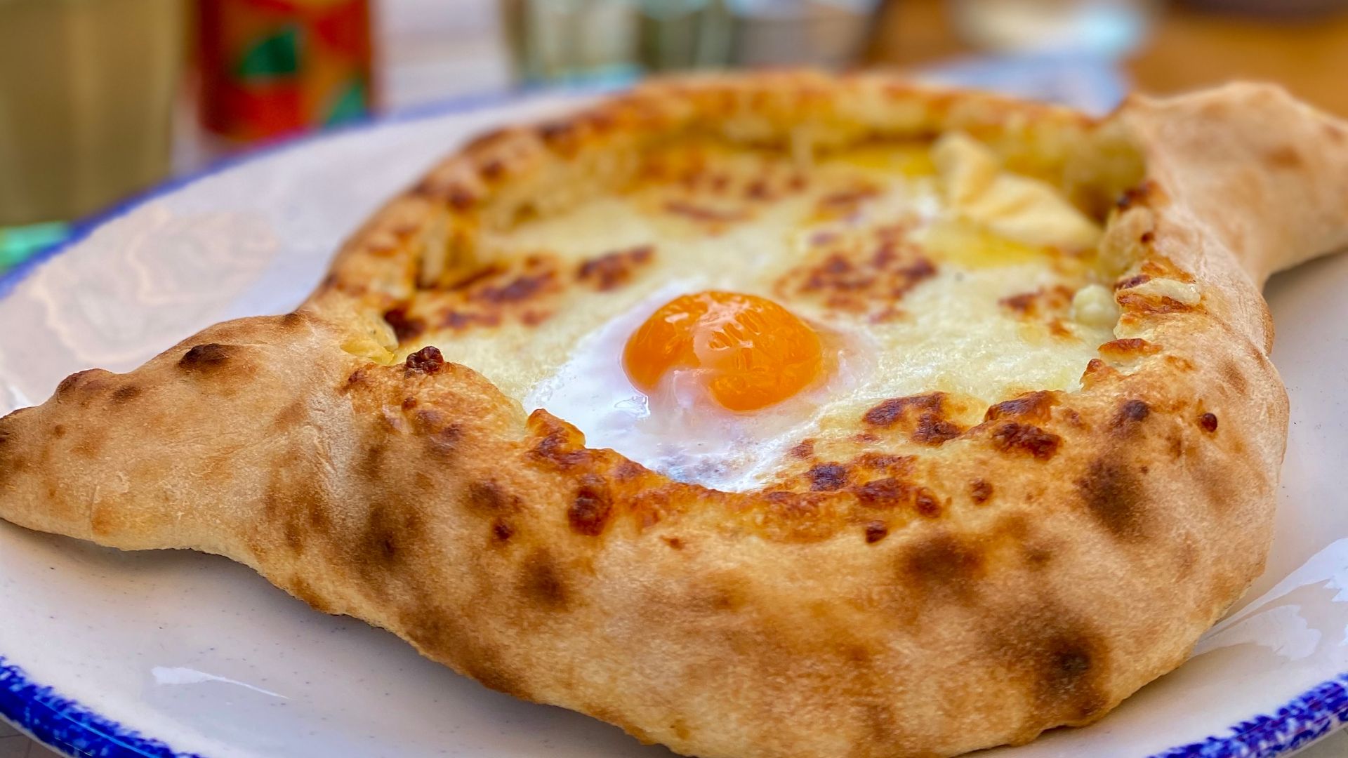 pie on white and blue ceramic plate