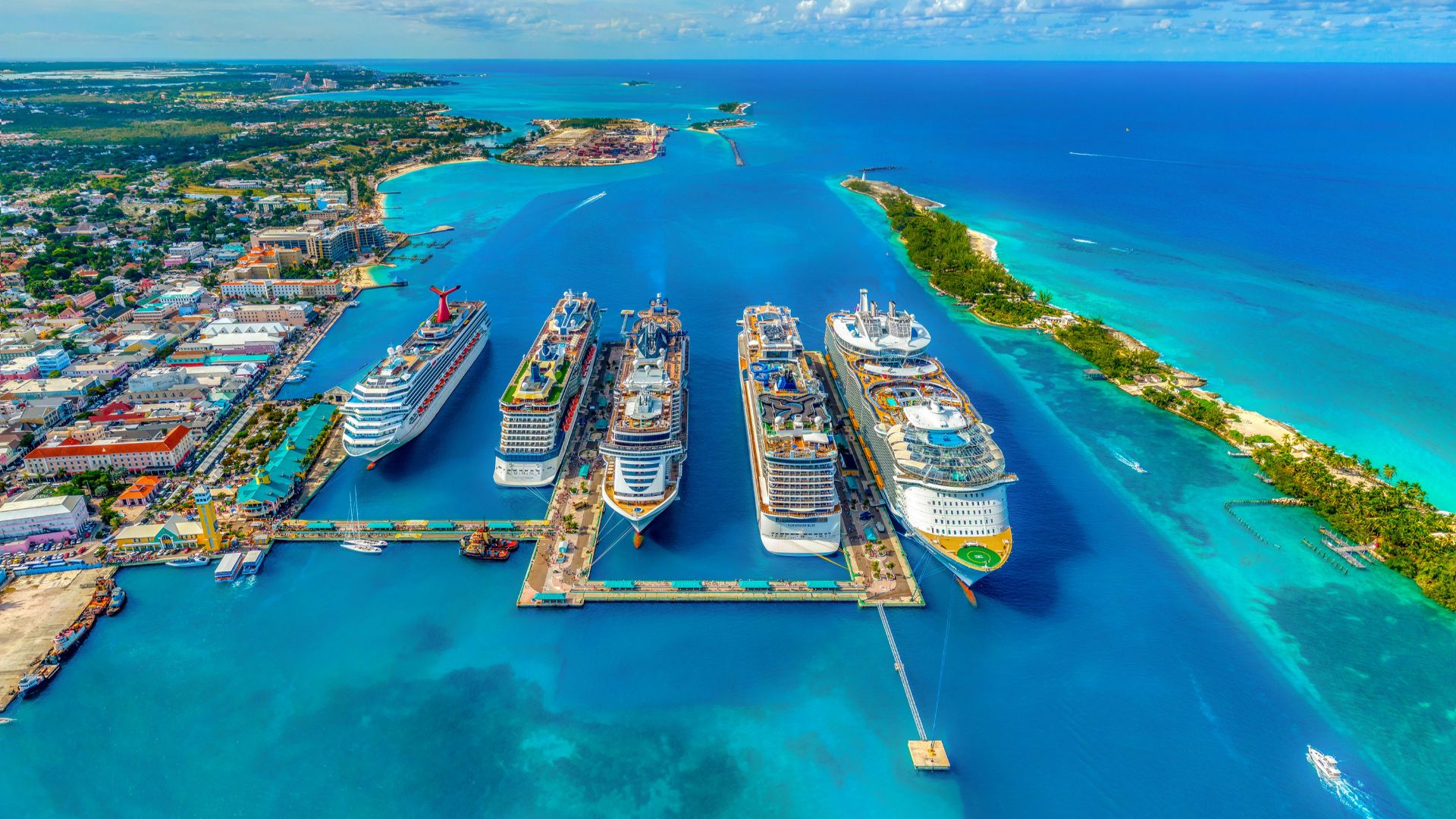 aerial photography of white and blue cruise ships during daytime