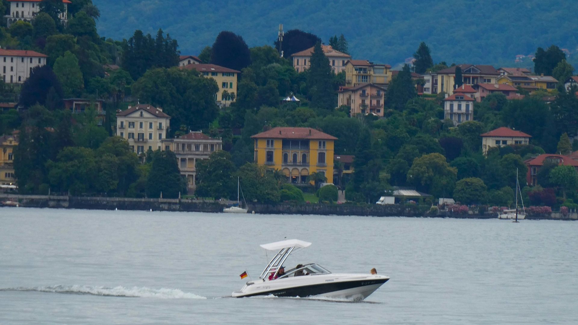 A boat traveling across a large body of water
