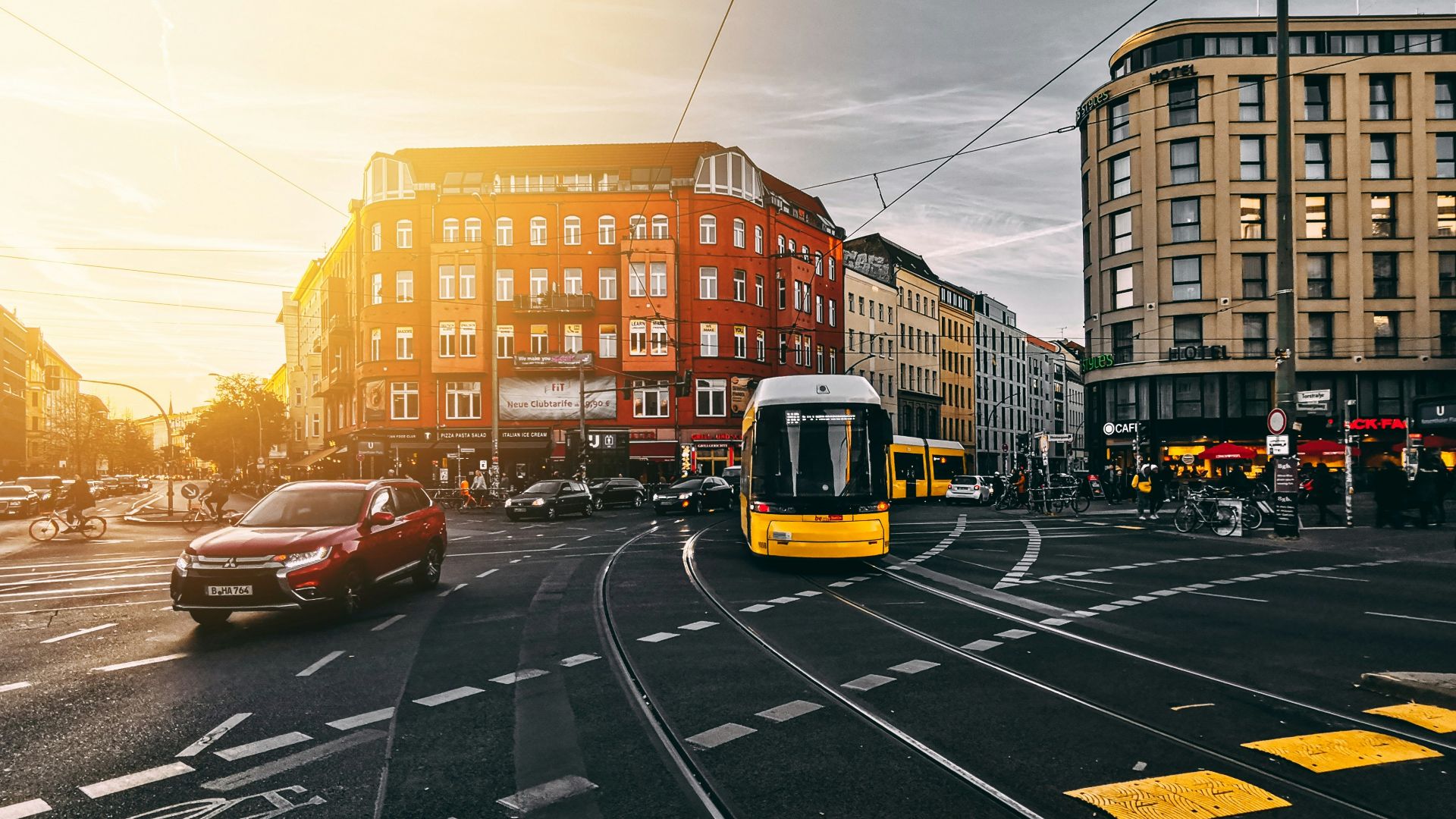 bus and cars on road