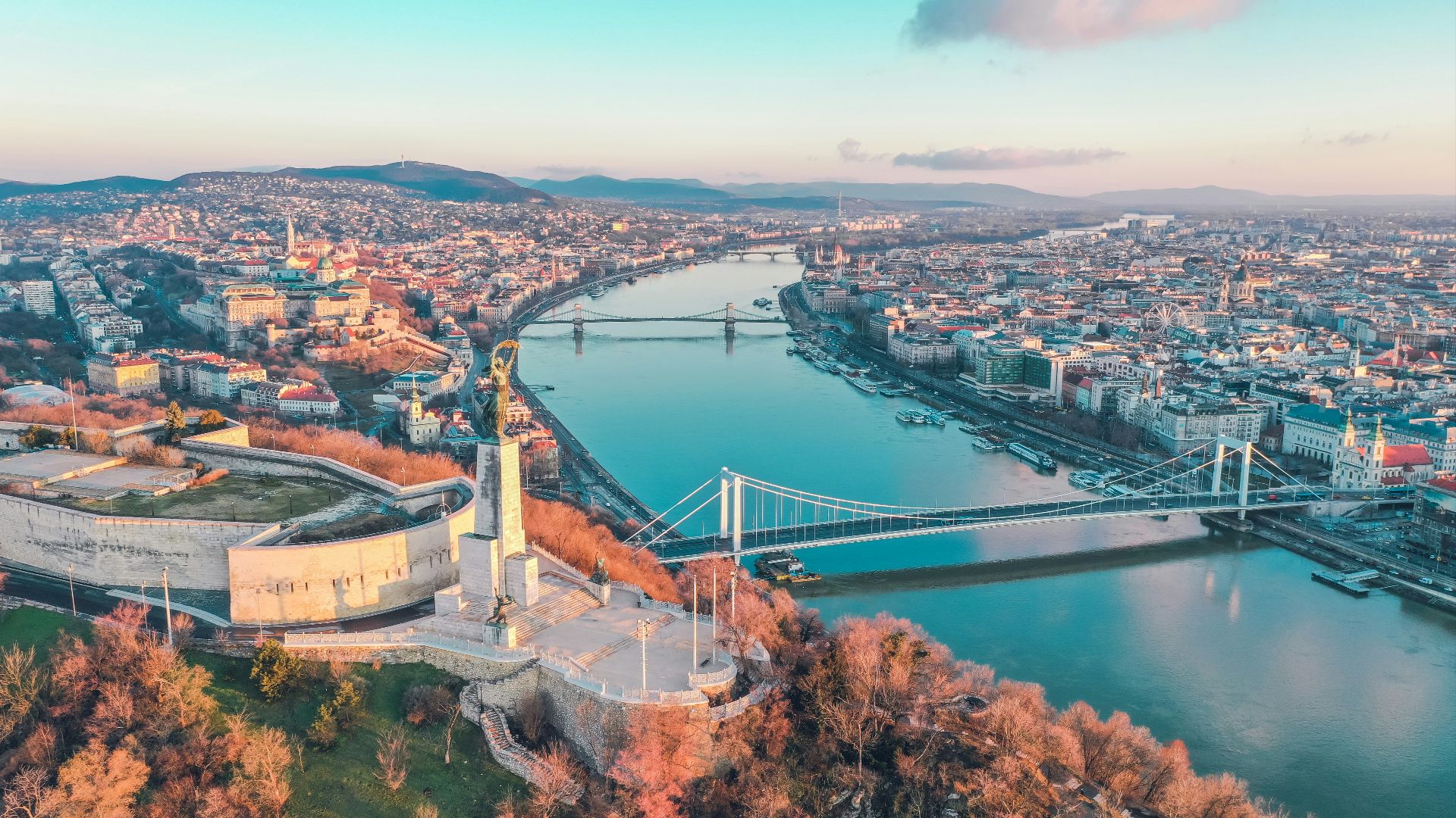 aerial photography of buildings viewing bridge and sea during daytime