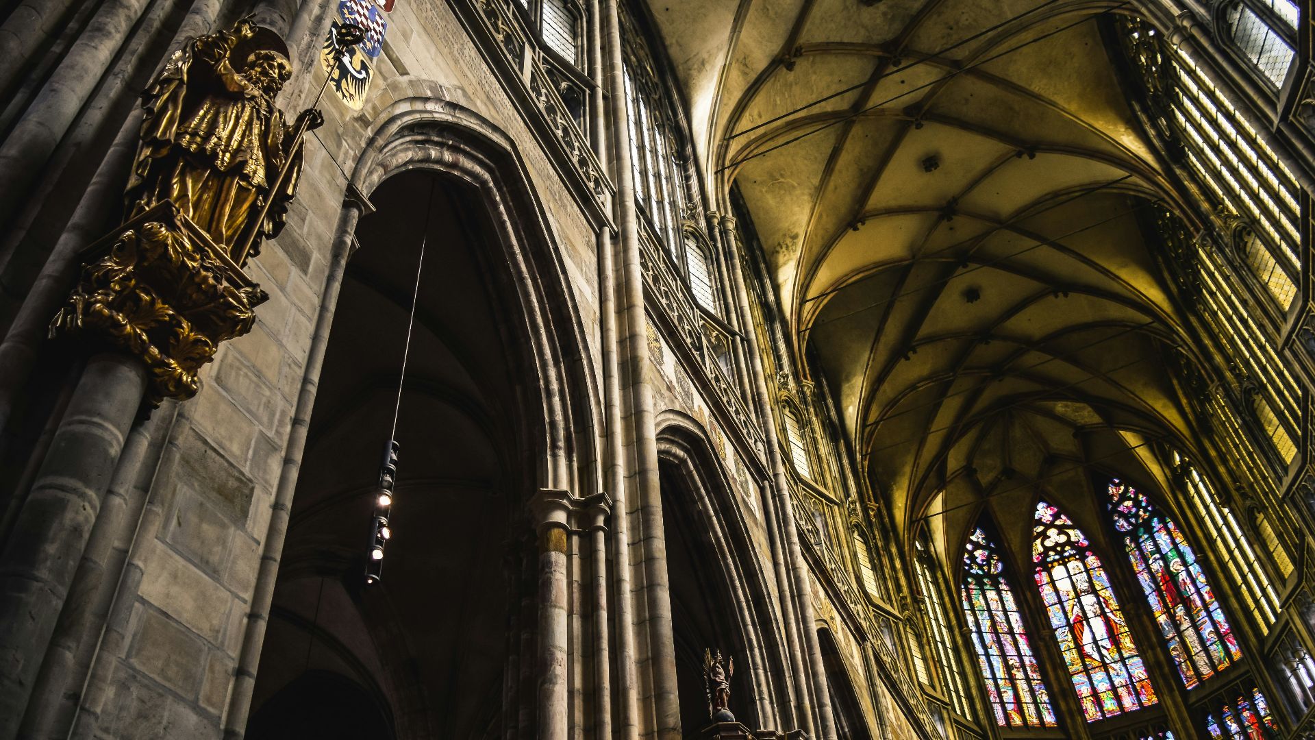 low angle photography of religious statue inside church