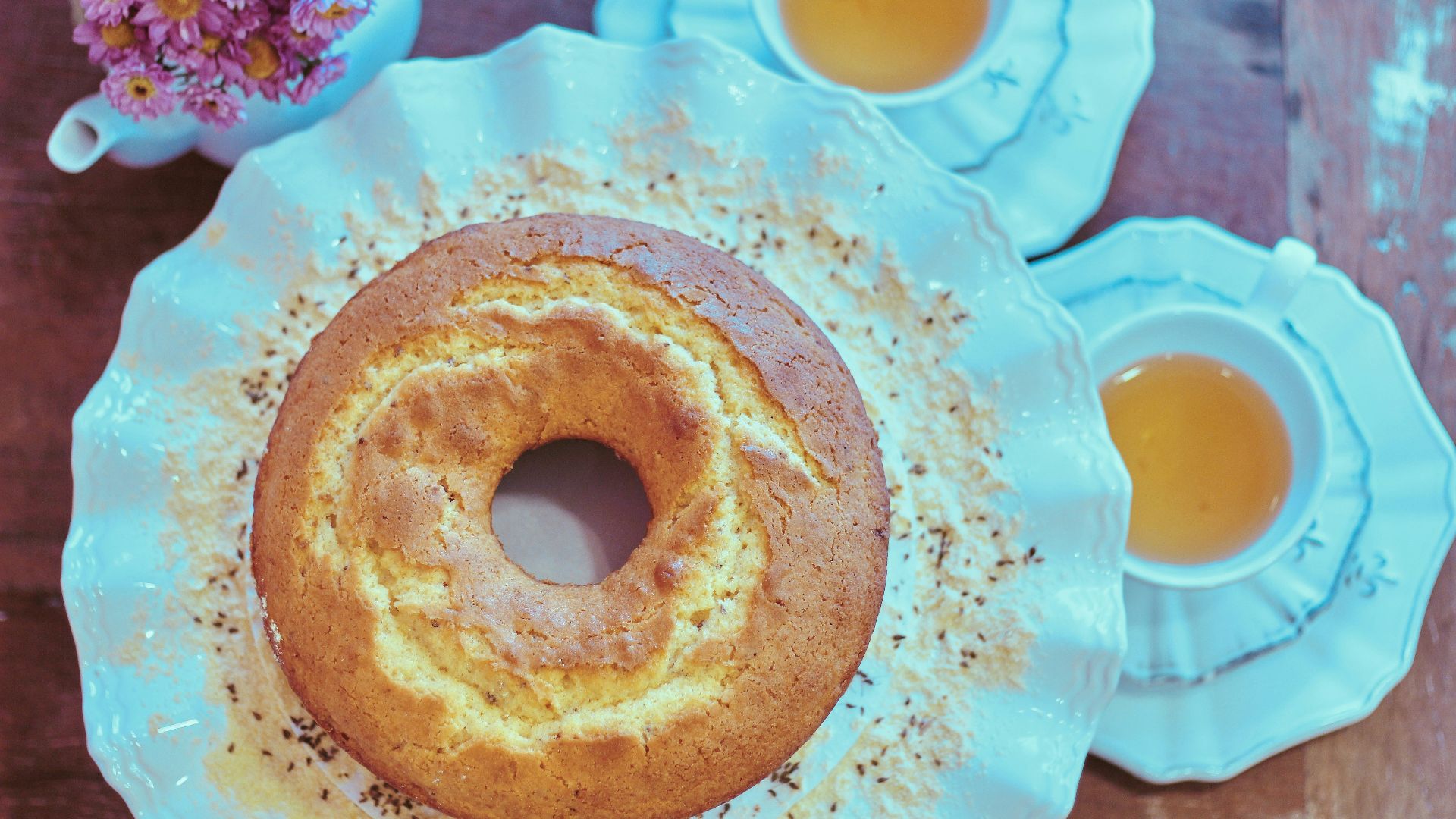 baked bundt cake on cake stand