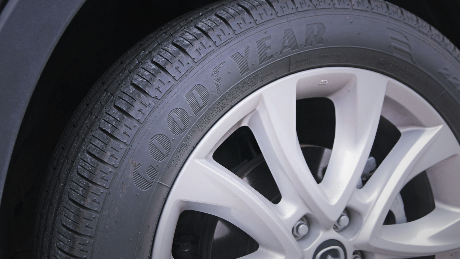 a close up of a tire on a car