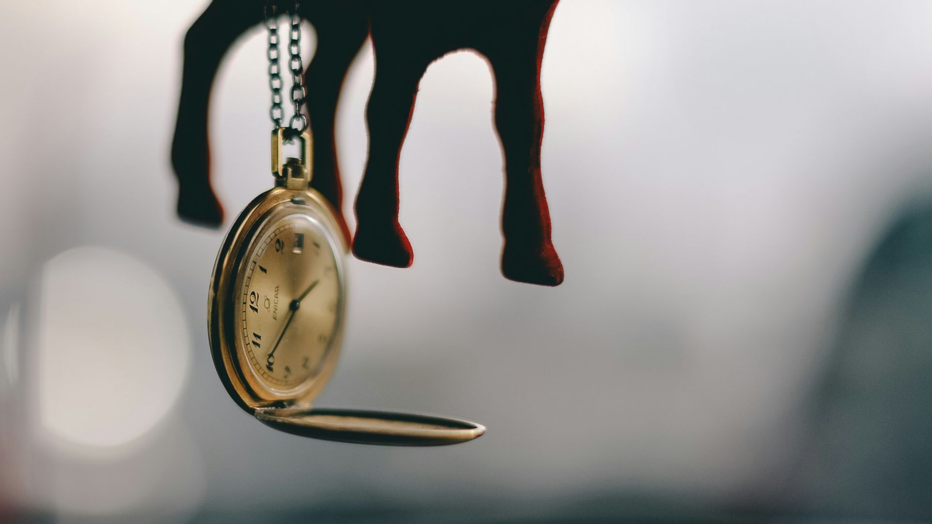 tilt shift lens photography of gold-colored pocket watch