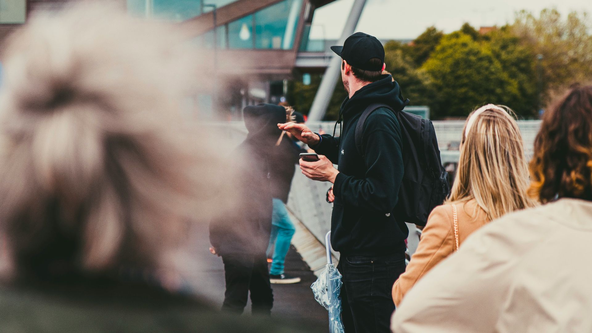 people standing near building