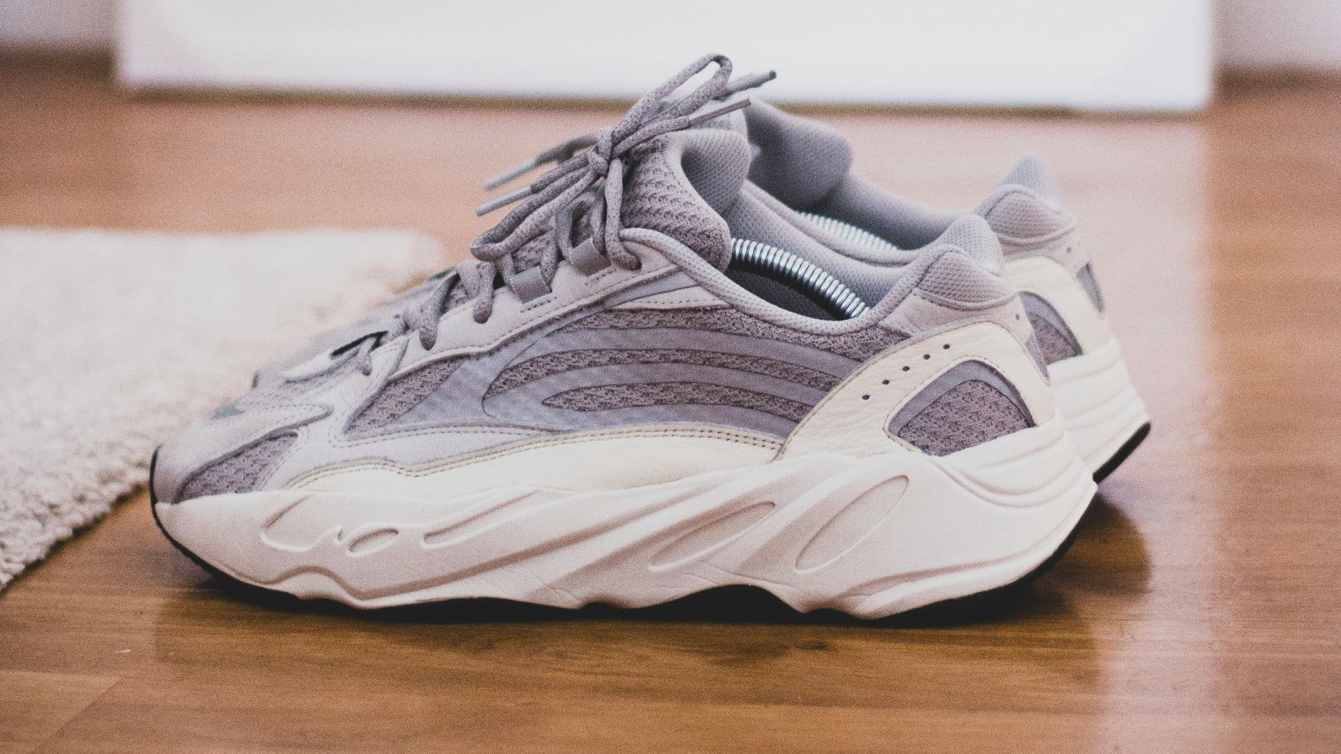 pair of gray basketball shoes