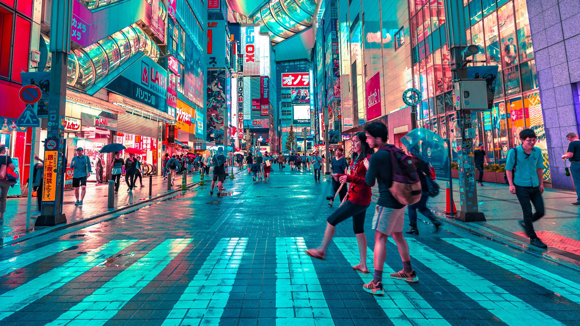 people walking on road near well-lit buildings