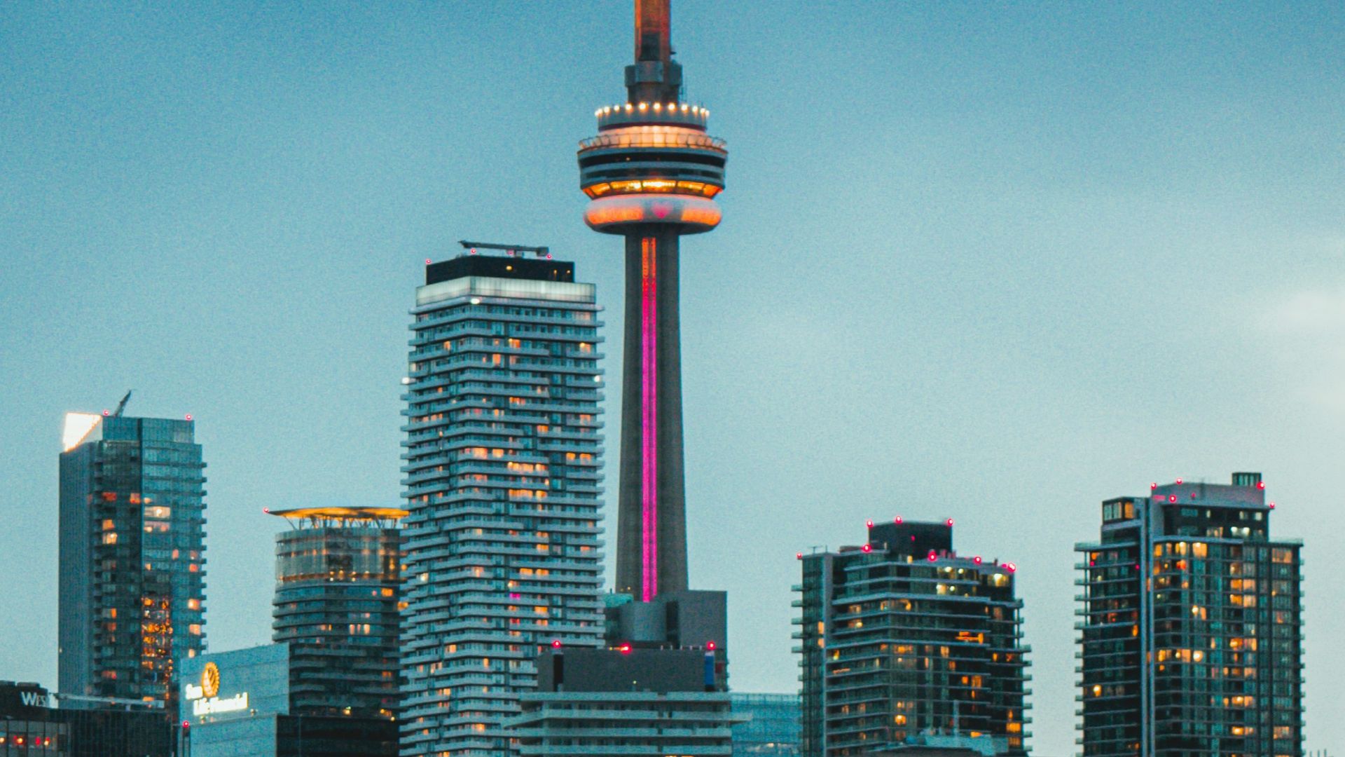 high rise buildings during night time