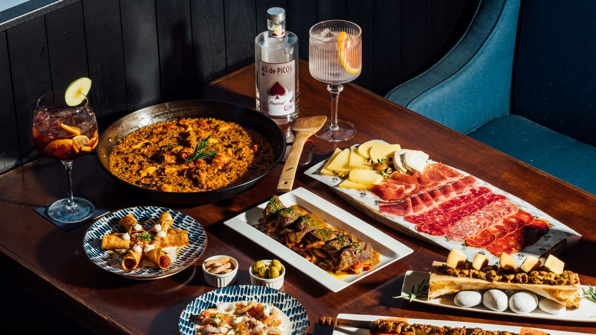 a table with food and drinks on it