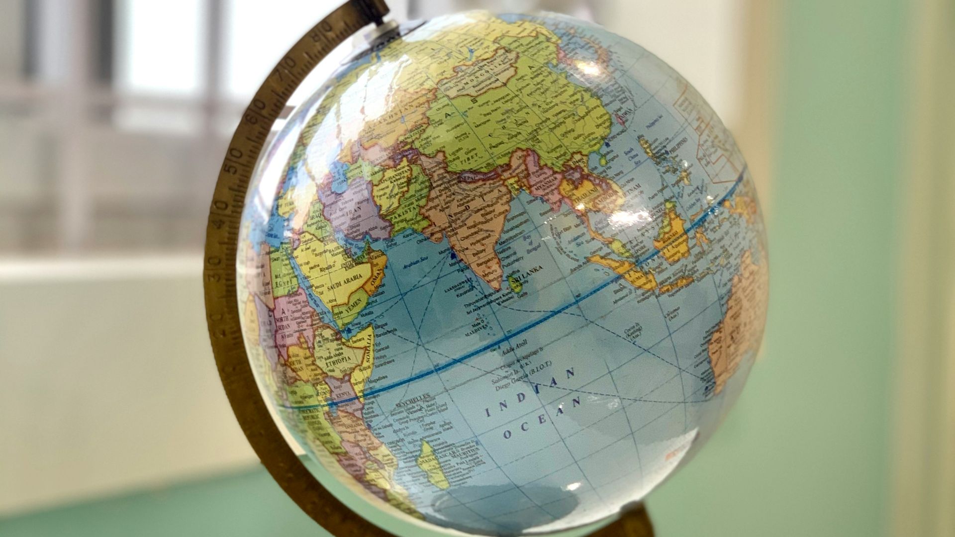 desk globe on white table