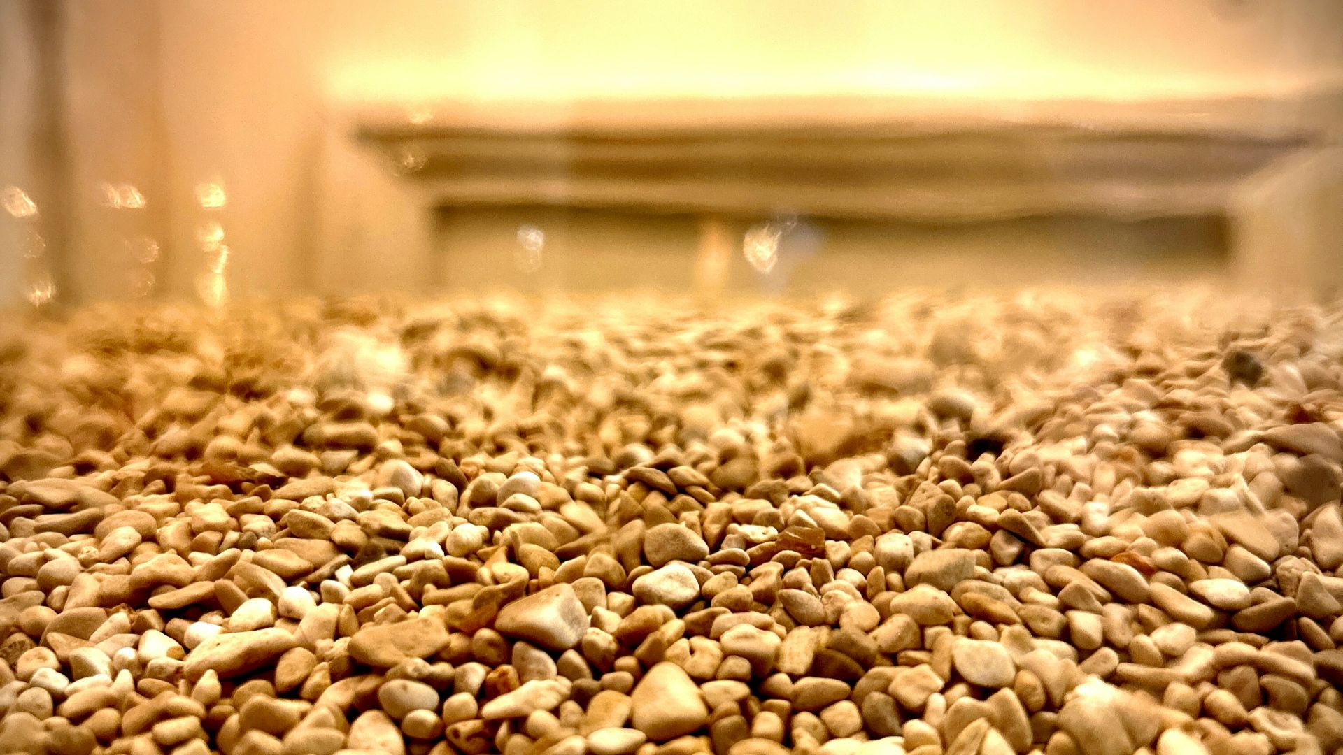 a close up of a microwave with rocks in it