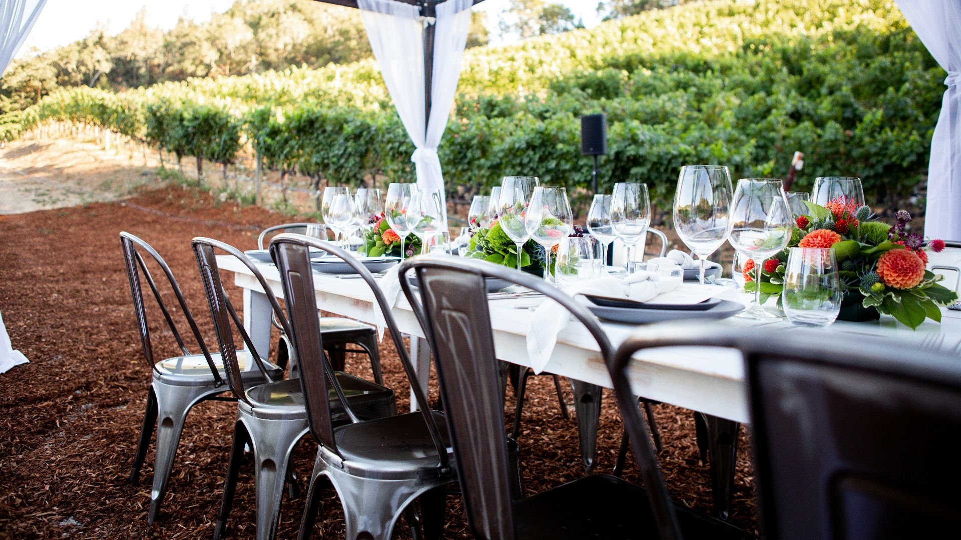 clear wine glasses on table