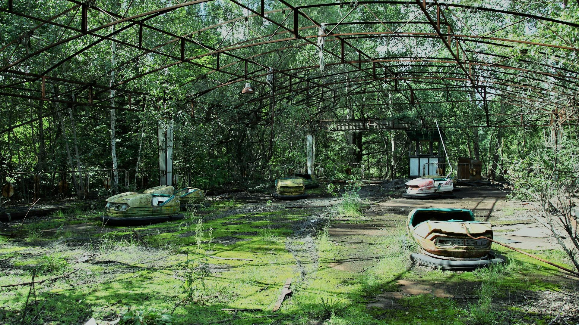 abandoned cars inside building