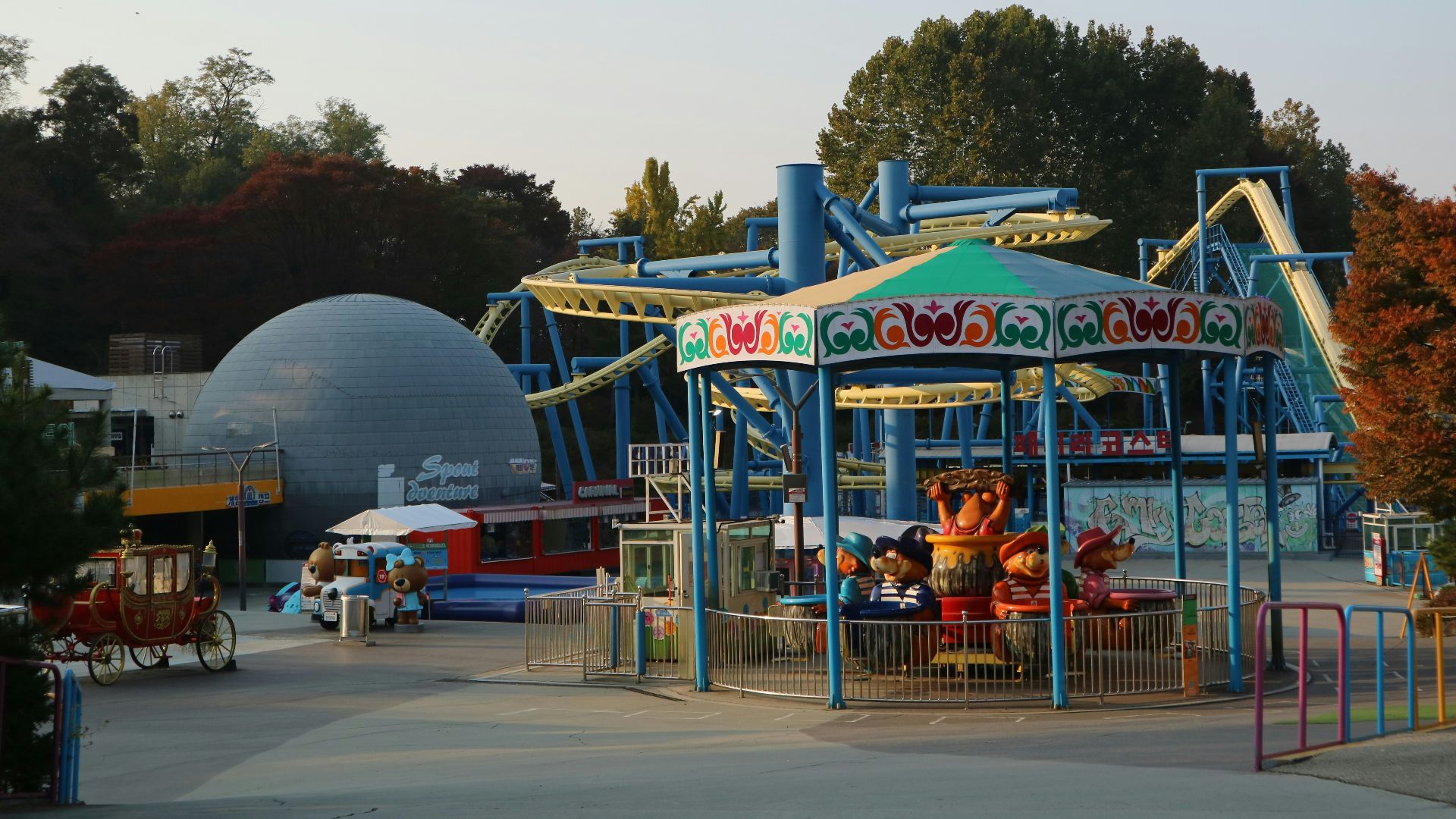 Amusement park with rides and attractions