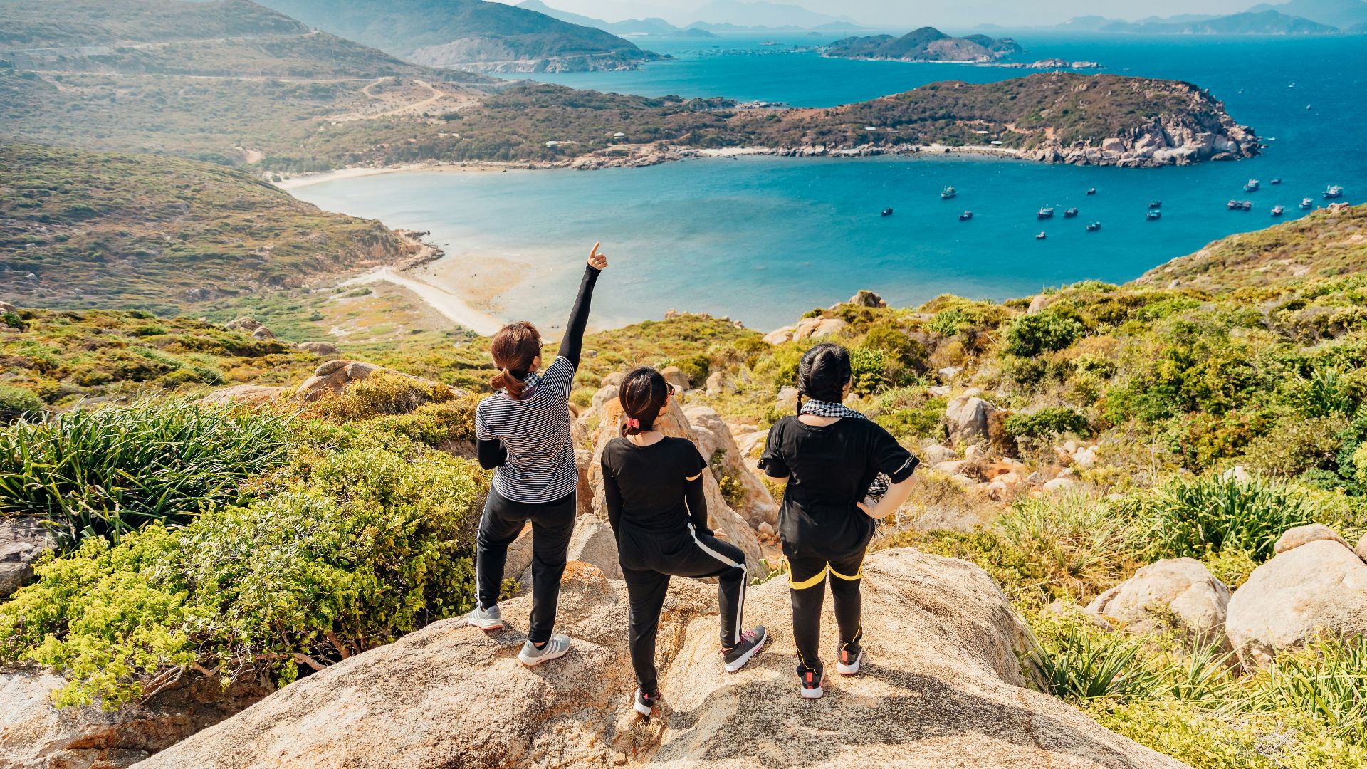 three women on mountain