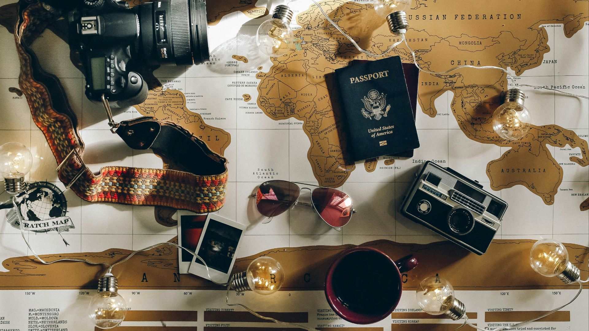 black DSLR camera near passport