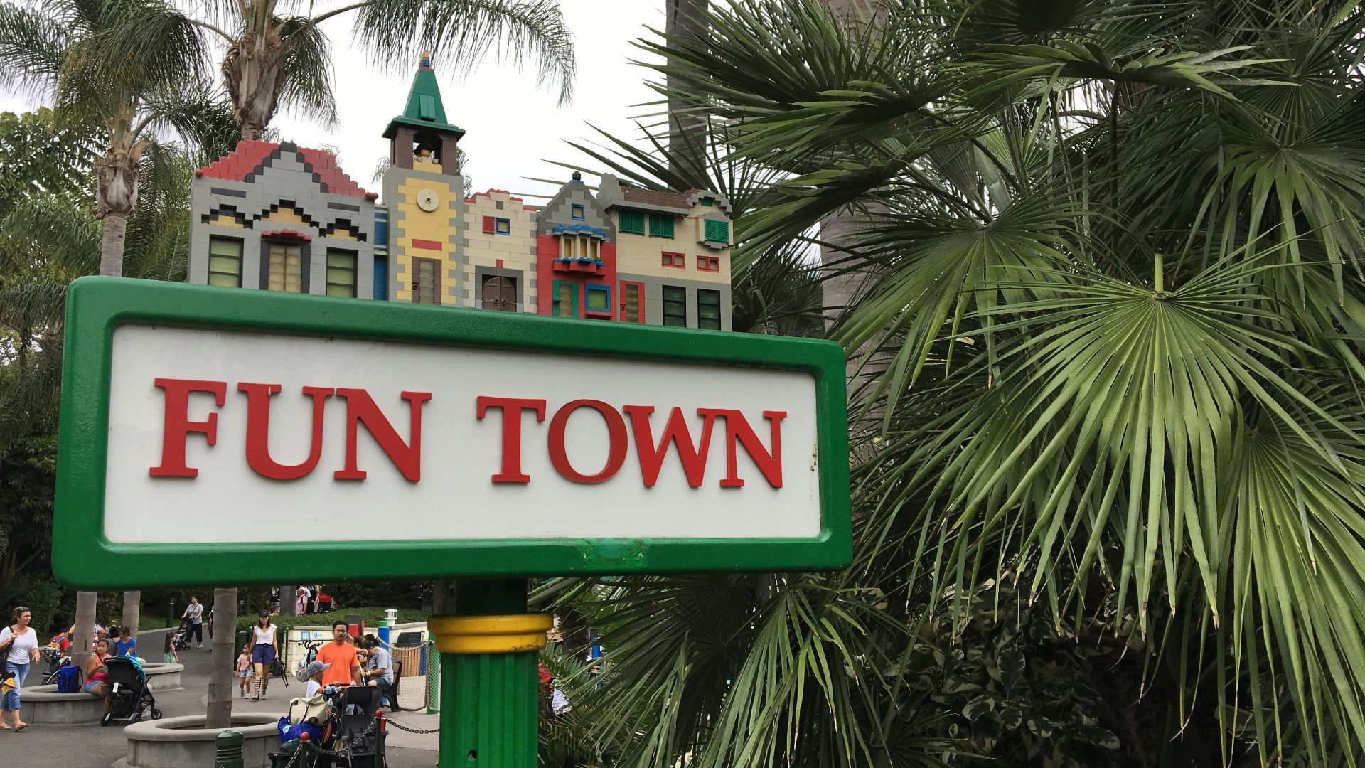 Fun town signage in front of building