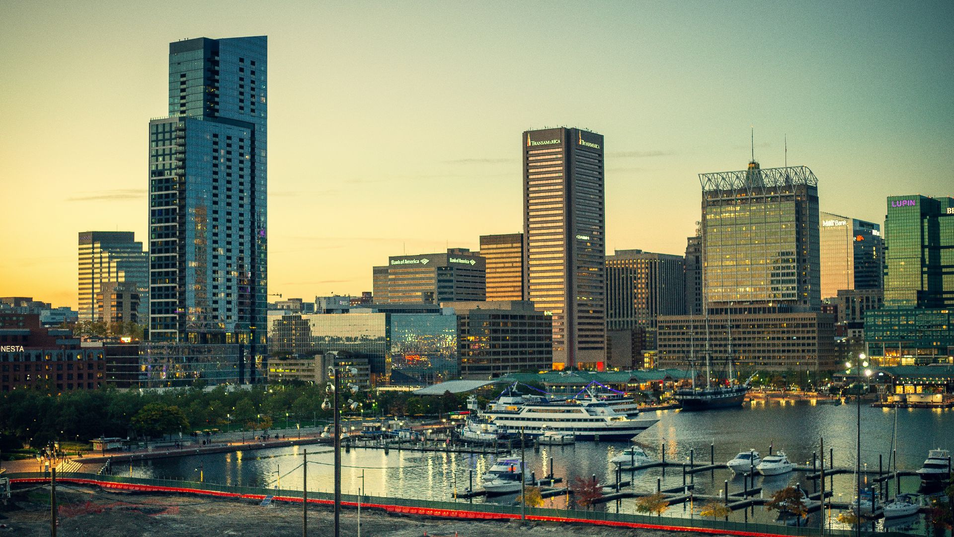 city skyline during night time