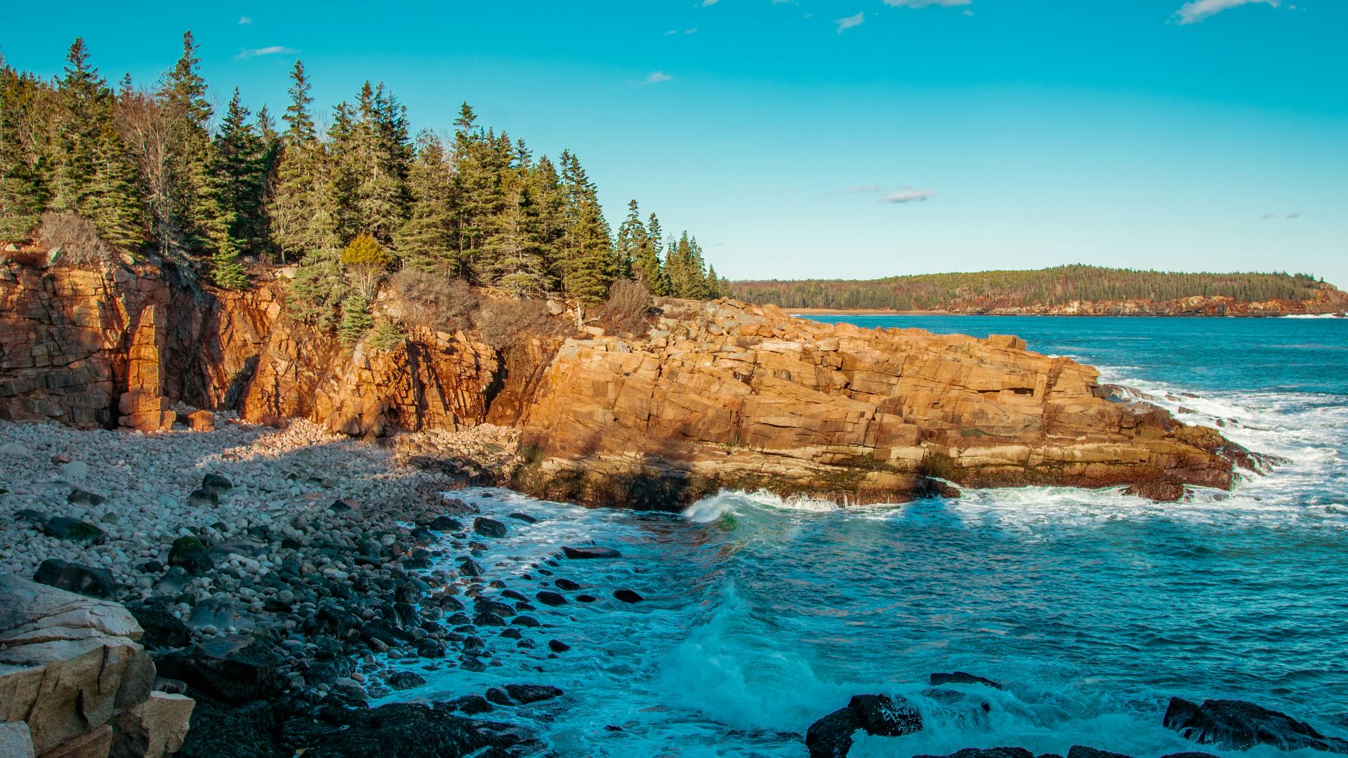 green trees on brown rocky mountain beside blue sea under blue sky during daytime
