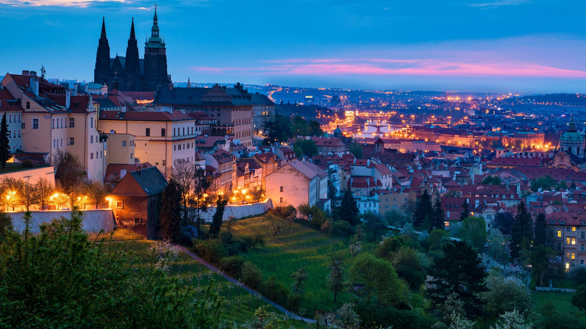 aerial view of city during night time