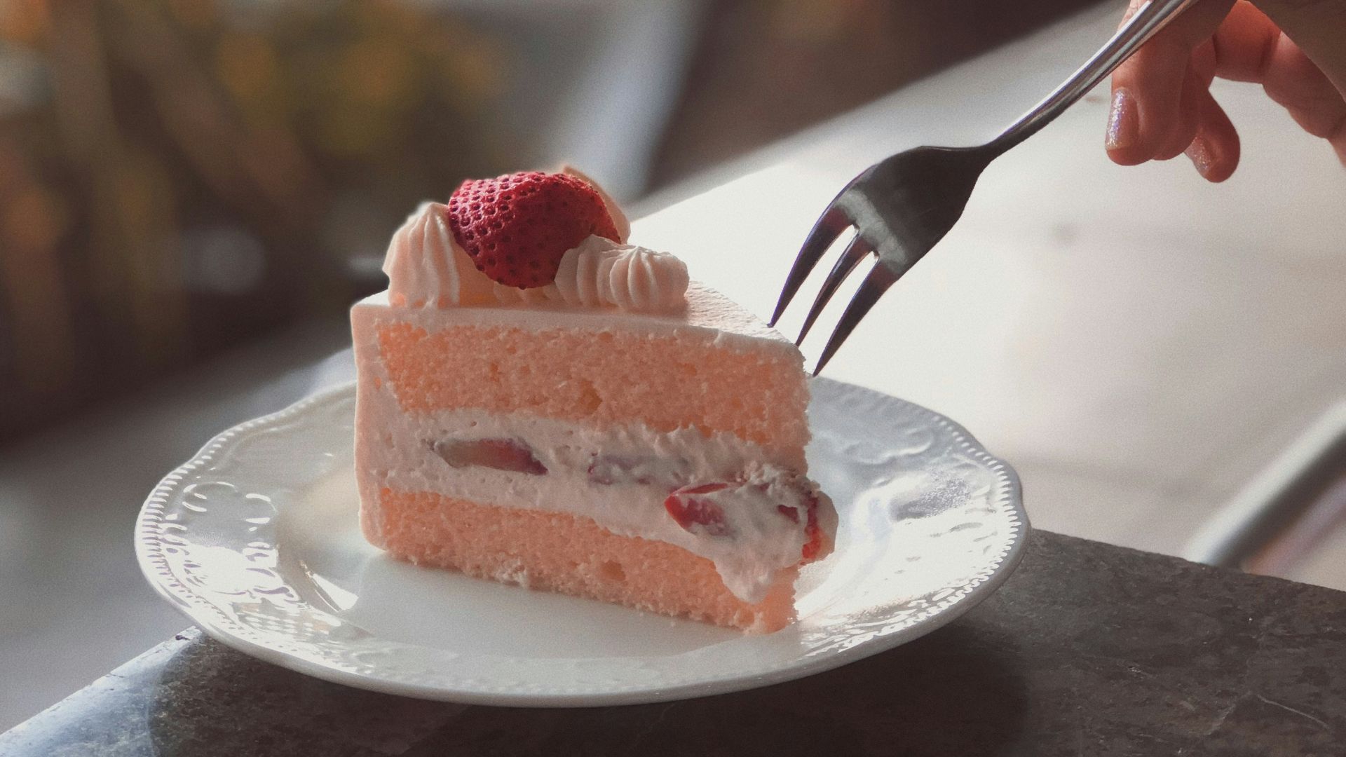 sliced strawberry cake