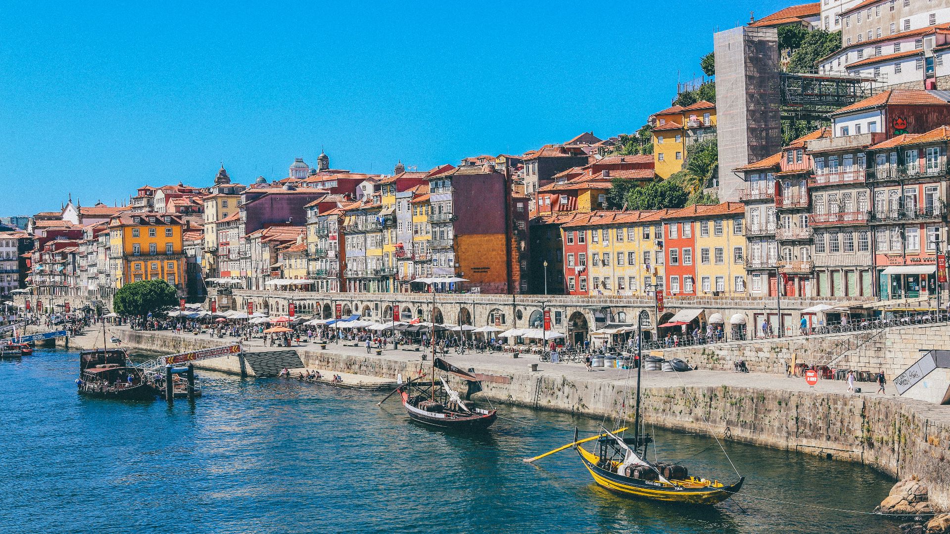 boats docked near seaside promenade]