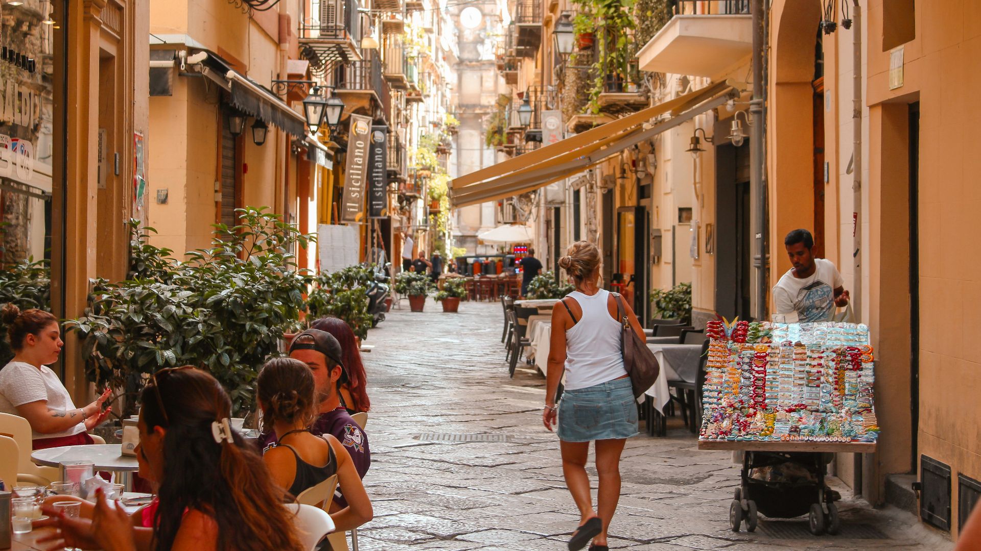 woman walking on street