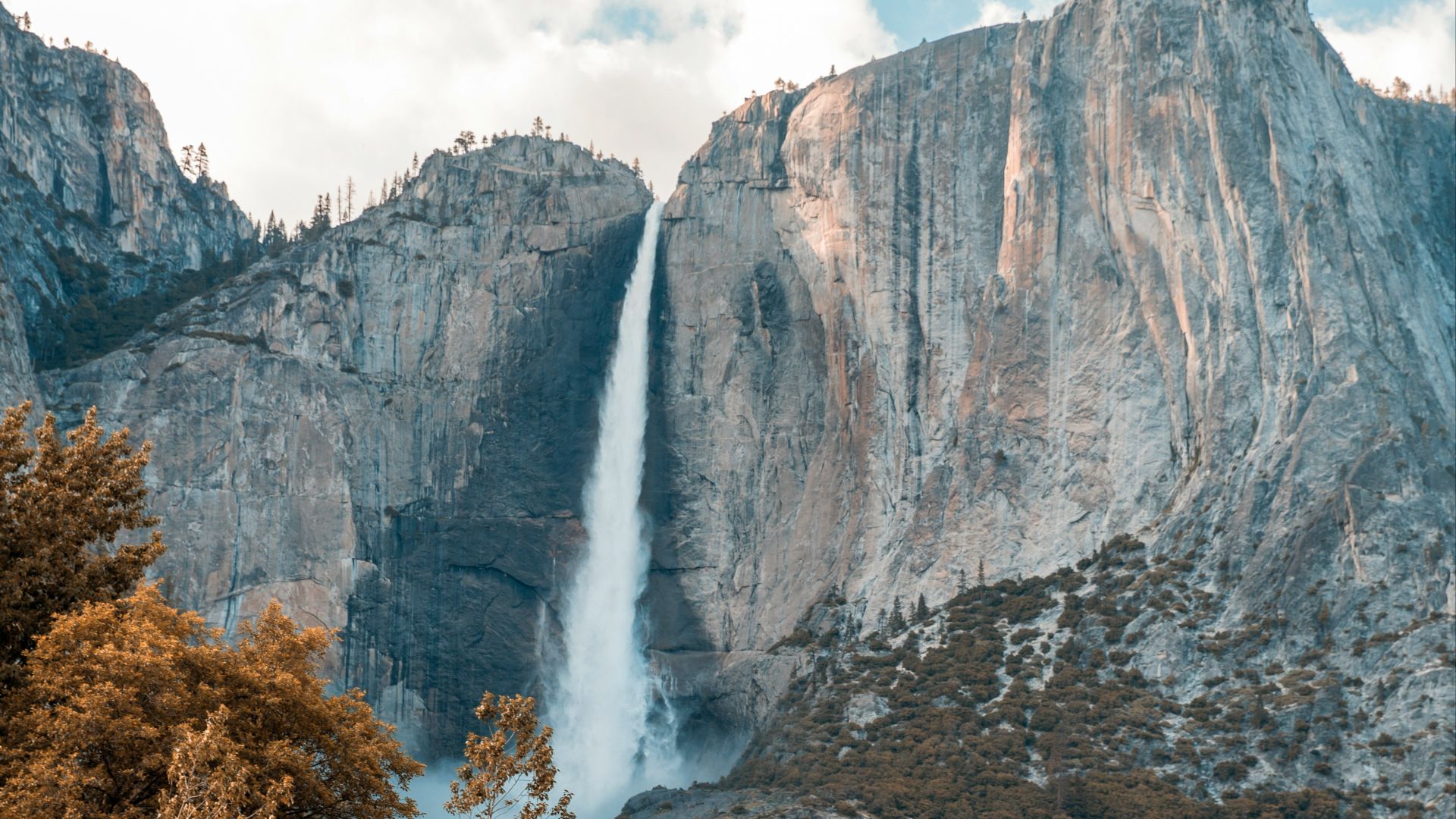 man walking through pathway near trees and waterfalls